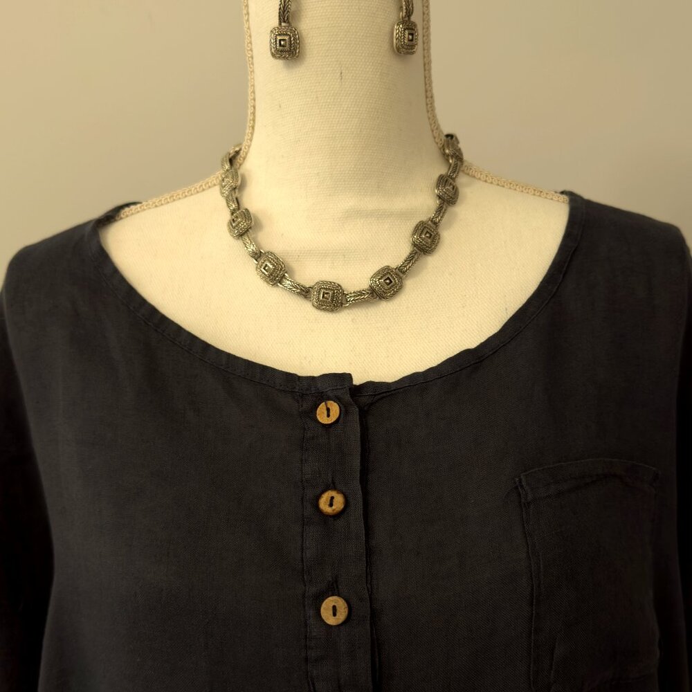 Italian Navy Blue Linen and Lace Tunic